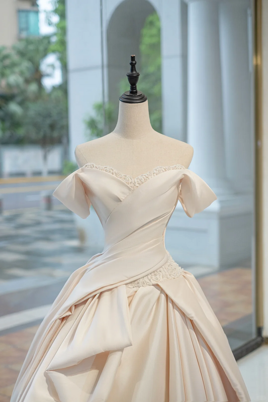 Timeless Bridal Gown Ball Gown Off The Shoulder Satin Long Light Pink Wedding Dresses Elegant Bridal Gowns DH732