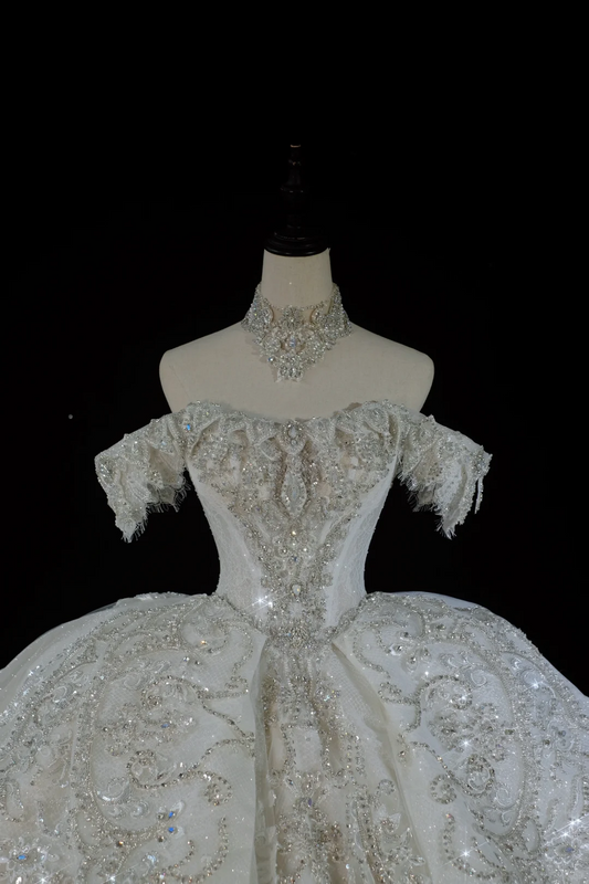 Timeless Bridal Gown Ball Gown Off The Shoulder Sequin Long Wedding Dresses Elegant Brides Gowns DH735