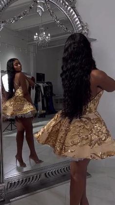 Cute Ball Gown Halter Gold Lace Sleeveless Mini Short Formal 8th Grade Homecoming Dresses Summer Middle School Hoco Dress 16th Homecoming Outfits DH749