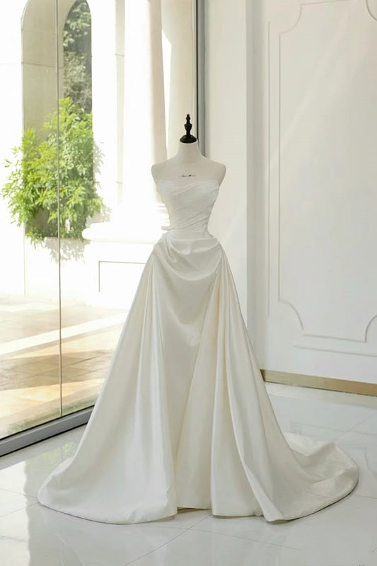 Classic Bridal Gown Ball Gown Strapless Satin Long White Wedding Dresses Elegant Bridal Gowns DH757