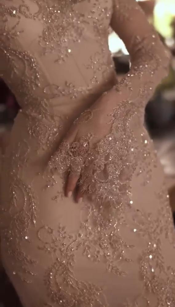Ethereal Brautkleid Etuikleid V-Ausschnitt Spitze Lange Ärmel Weiß Brautkleider Brautkleider DH855