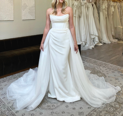 Classic Bridal Gown Mermaid Strapless Satin Long White Wedding Dresses Elegant Bridal Gowns DH856