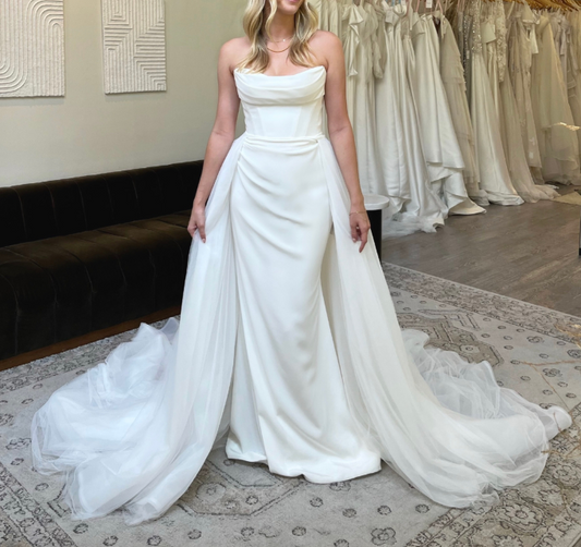 Classic Bridal Gown Mermaid Strapless Satin Long White Wedding Dresses Elegant Bridal Gowns DH856