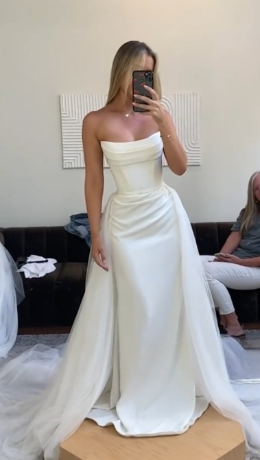 Classic Bridal Gown Mermaid Strapless Satin Long White Wedding Dresses Elegant Bridal Gowns DH856