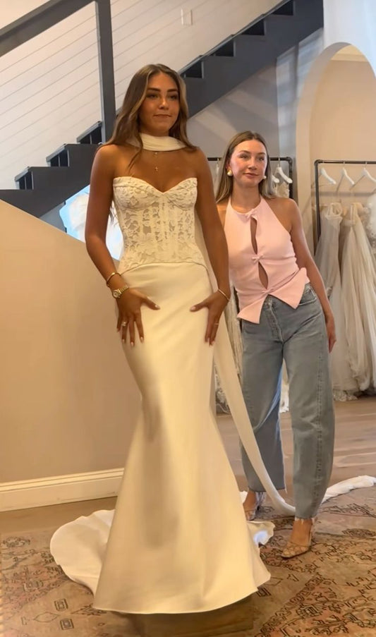 Classic Bridal Gown Mermaid Sweetheart Sleeveless Satin Long White Wedding Dresses Elegant Bridal Gowns Brides Dress DH865