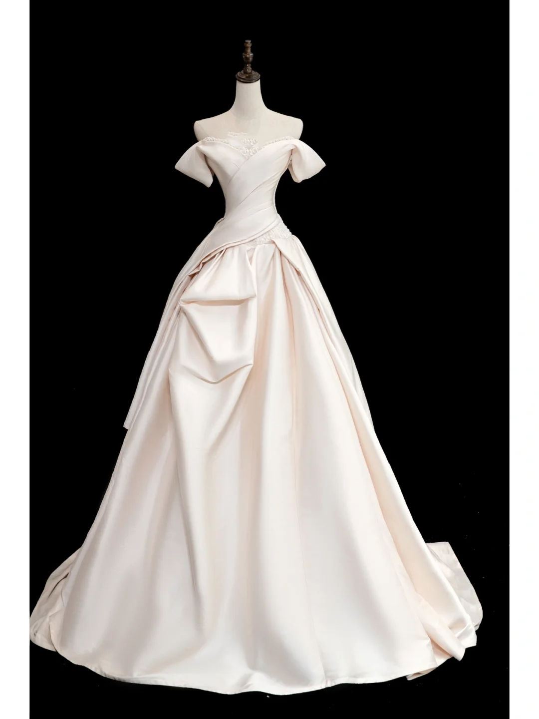Timeless Bridal Gown Ball Gown Off The Shoulder Satin Long Light Pink Wedding Dresses Elegant Brides Gowns DH731