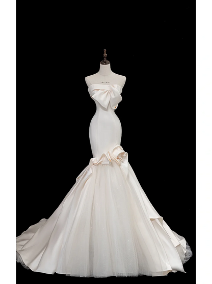 Timeless Bridal Gown Mermaid Strapless Satin Long Wedding Dresses Elegant Bridal Gowns DH874