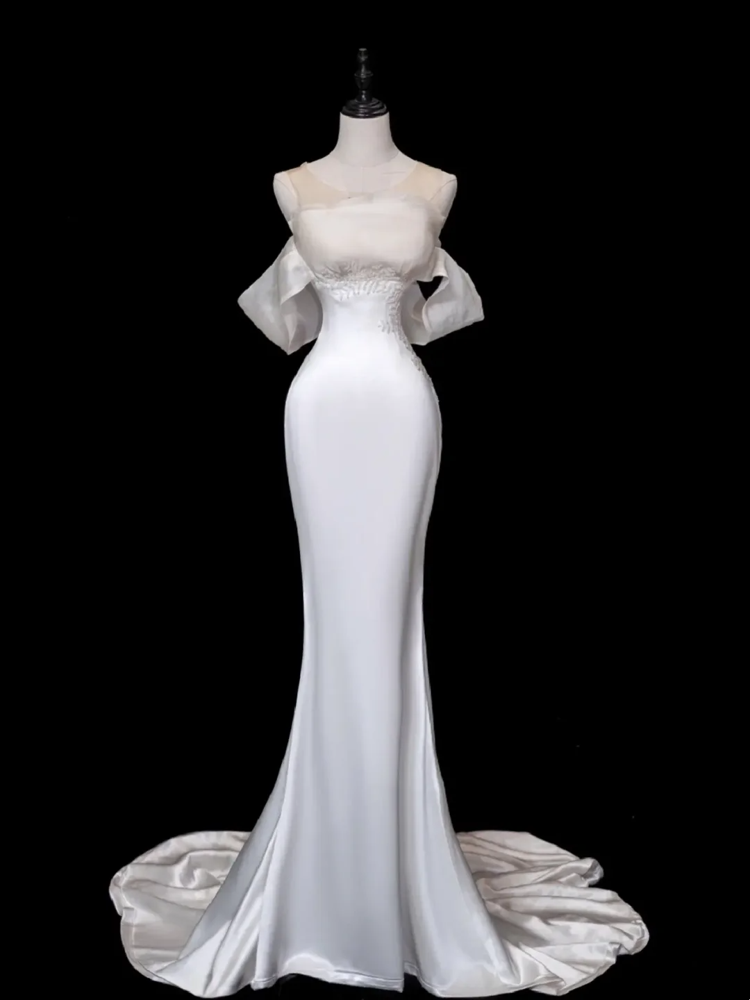 Jolie robe de mariée sirène à épaules dénudées, longue robe de mariée blanche en satin, élégante robe de mariée DH876