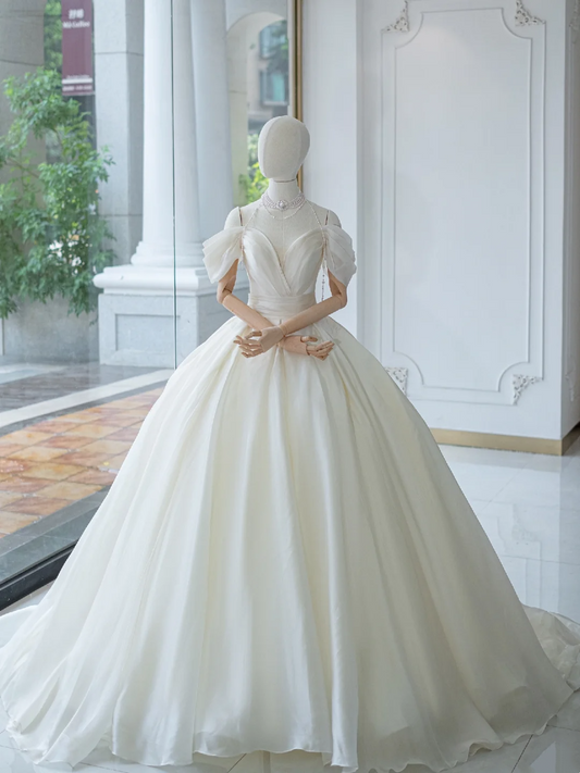 Timeless Bridal Gown Ball Gown Off The Shoulder Satin Long White Wedding Dresses Elegant Bridal Gowns DH879