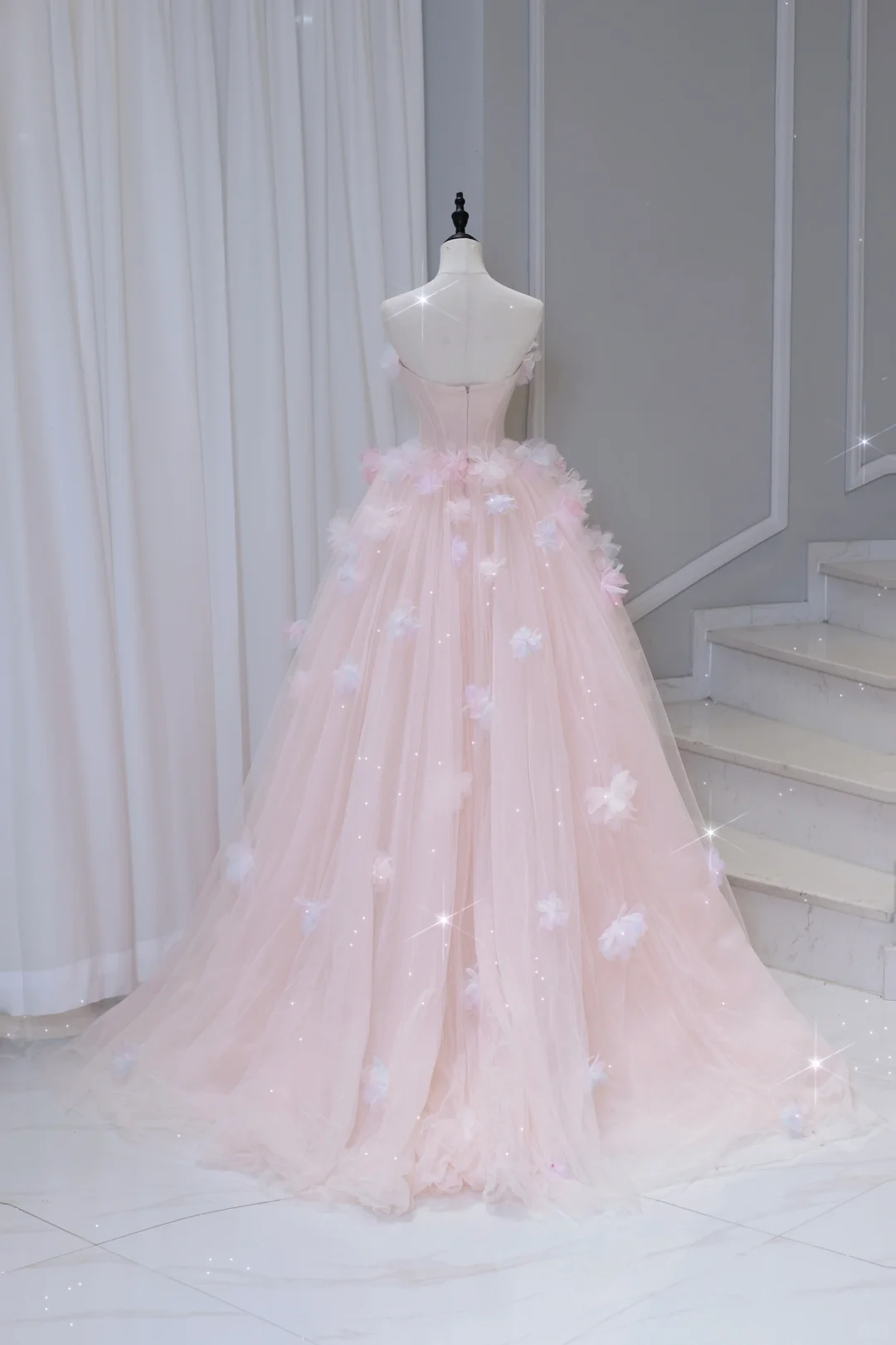 Hübsches Ballkleid aus der Schulter rosa Tüll lange Quinceanera Kleid formale Kleider Vestido de 15 Anos Sweet 16 Kleid DH884