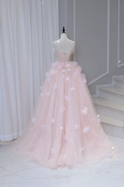 Hübsches Ballkleid aus der Schulter rosa Tüll lange Quinceanera Kleid formale Kleider Vestido de 15 Anos Sweet 16 Kleid DH884