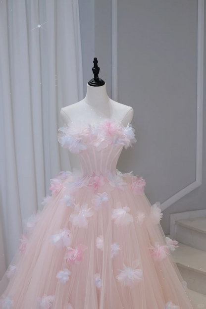 Hübsches Ballkleid aus der Schulter rosa Tüll lange Quinceanera Kleid formale Kleider Vestido de 15 Anos Sweet 16 Kleid DH884