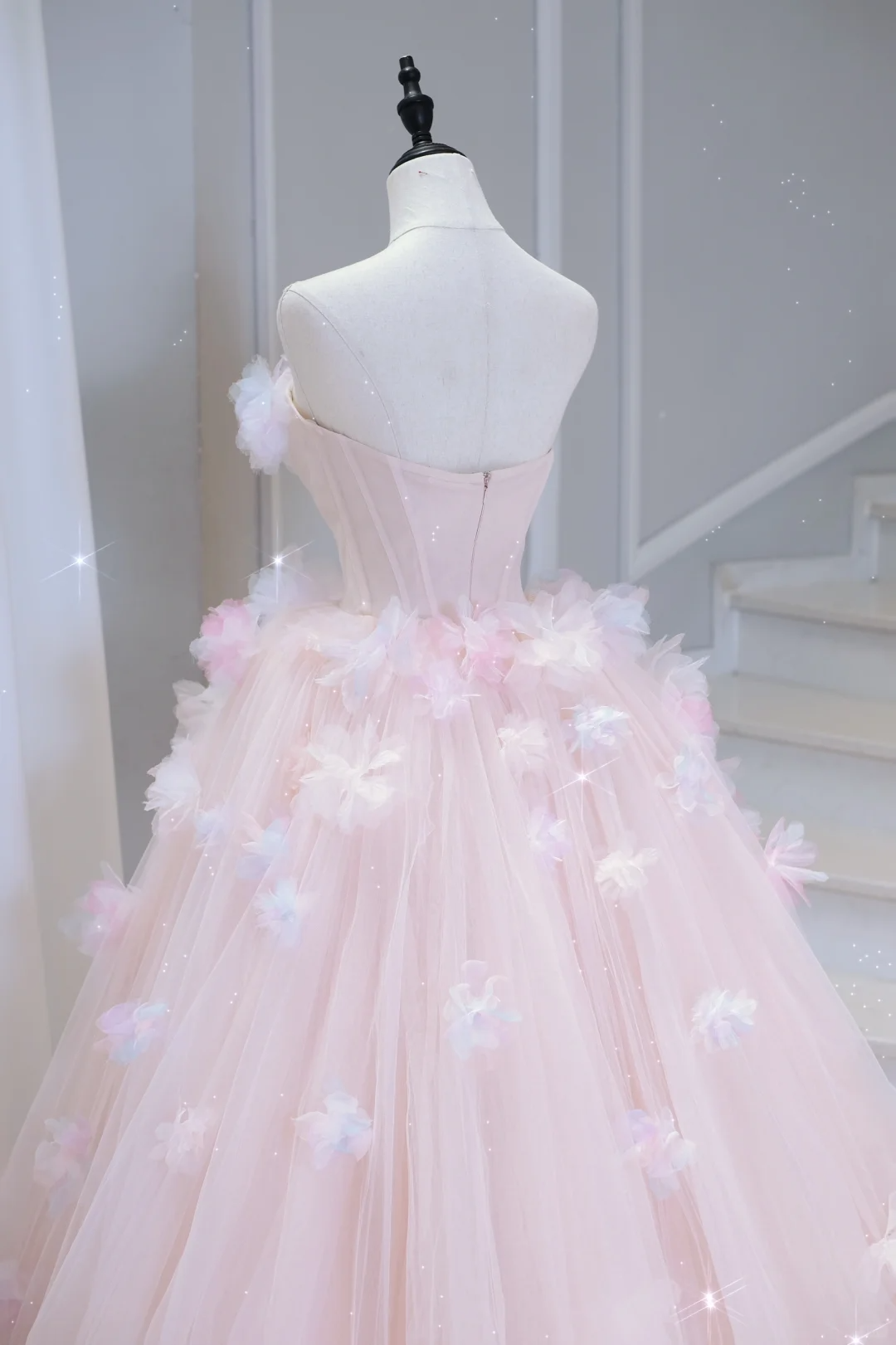 Hübsches Ballkleid aus der Schulter rosa Tüll lange Quinceanera Kleid formale Kleider Vestido de 15 Anos Sweet 16 Kleid DH884