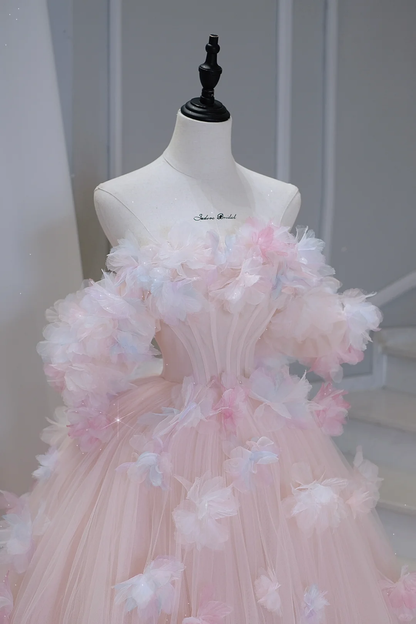 Hübsches Ballkleid aus der Schulter rosa Tüll lange Quinceanera Kleid formale Kleider Vestido de 15 Anos Sweet 16 Kleid DH884