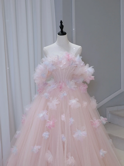Hübsches Ballkleid aus der Schulter rosa Tüll lange Quinceanera Kleid formale Kleider Vestido de 15 Anos Sweet 16 Kleid DH884