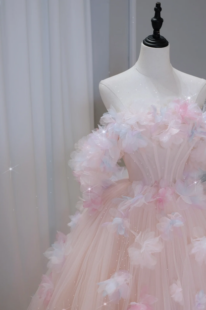 Hübsches Ballkleid aus der Schulter rosa Tüll lange Quinceanera Kleid formale Kleider Vestido de 15 Anos Sweet 16 Kleid DH884