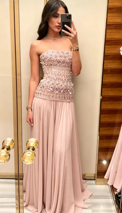 Elegant A Line Strapless Lilac Chiffon Long Prom Dresses Party Dress Summer 20th Birthday Outfits 18th Birthday Dresses DH903