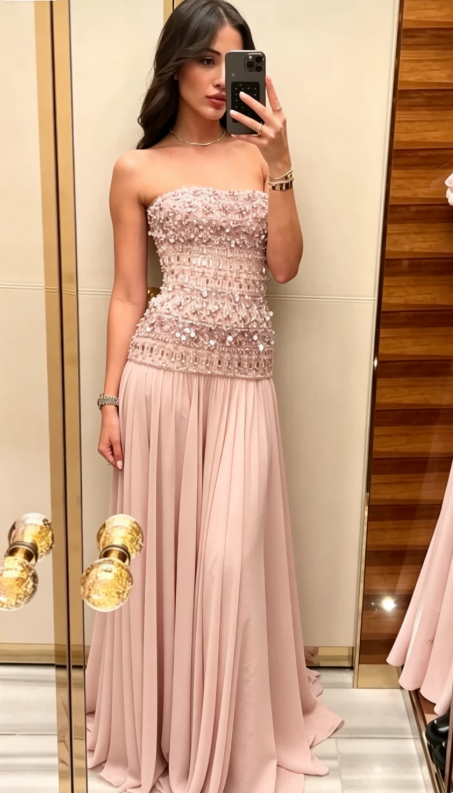 Elegant A Line Strapless Lilac Chiffon Long Prom Dresses Party Dress Summer 20th Birthday Outfits 18th Birthday Dresses DH903