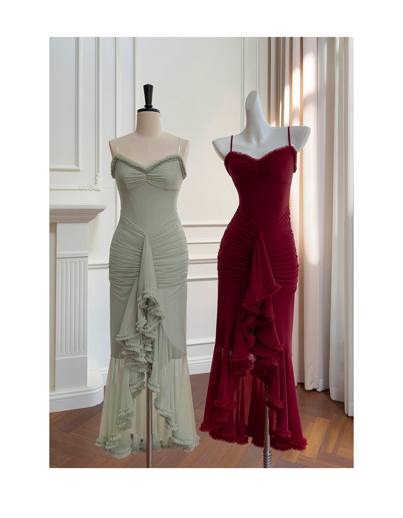 Elegante High Low Spaghettiträger Ärmellose Lange Abendkleider Partykleider Abendkleider Ballkleid DH90