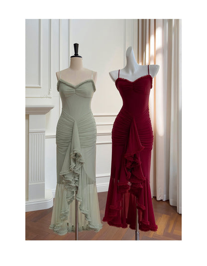 Elegante High Low Spaghettiträger Ärmellose Lange Abendkleider Partykleider Abendkleider Ballkleid DH90