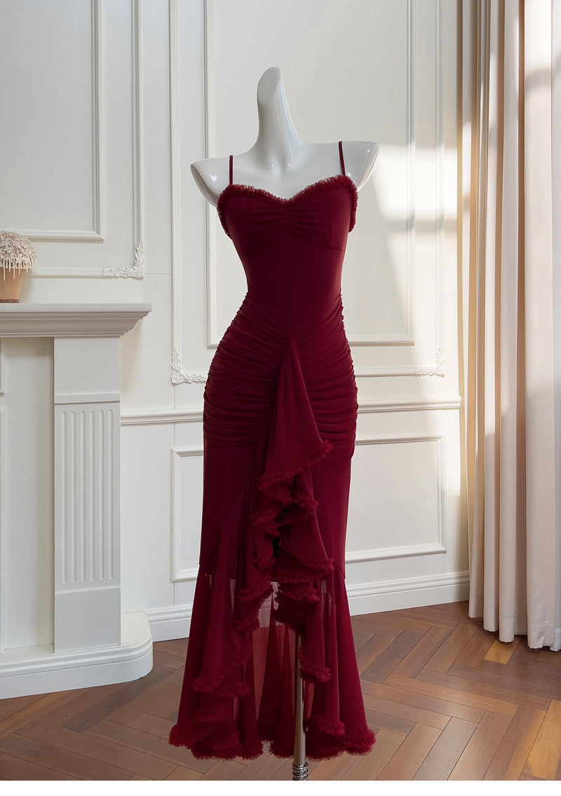 Elegante High Low Spaghettiträger Ärmellose Lange Abendkleider Partykleider Abendkleider Ballkleid DH90