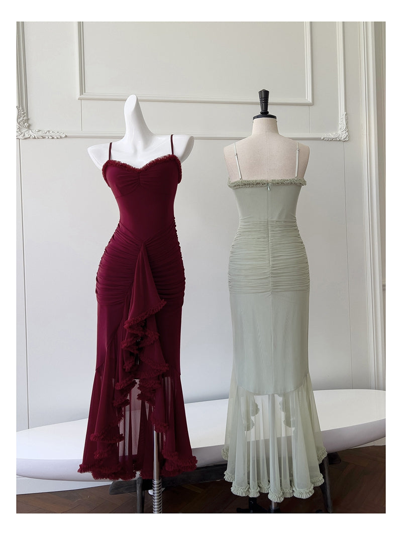 Elegante High Low Spaghettiträger Ärmellose Lange Abendkleider Partykleider Abendkleider Ballkleid DH90