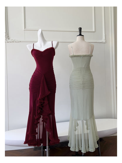 Elegante High Low Spaghettiträger Ärmellose Lange Abendkleider Partykleider Abendkleider Ballkleid DH90