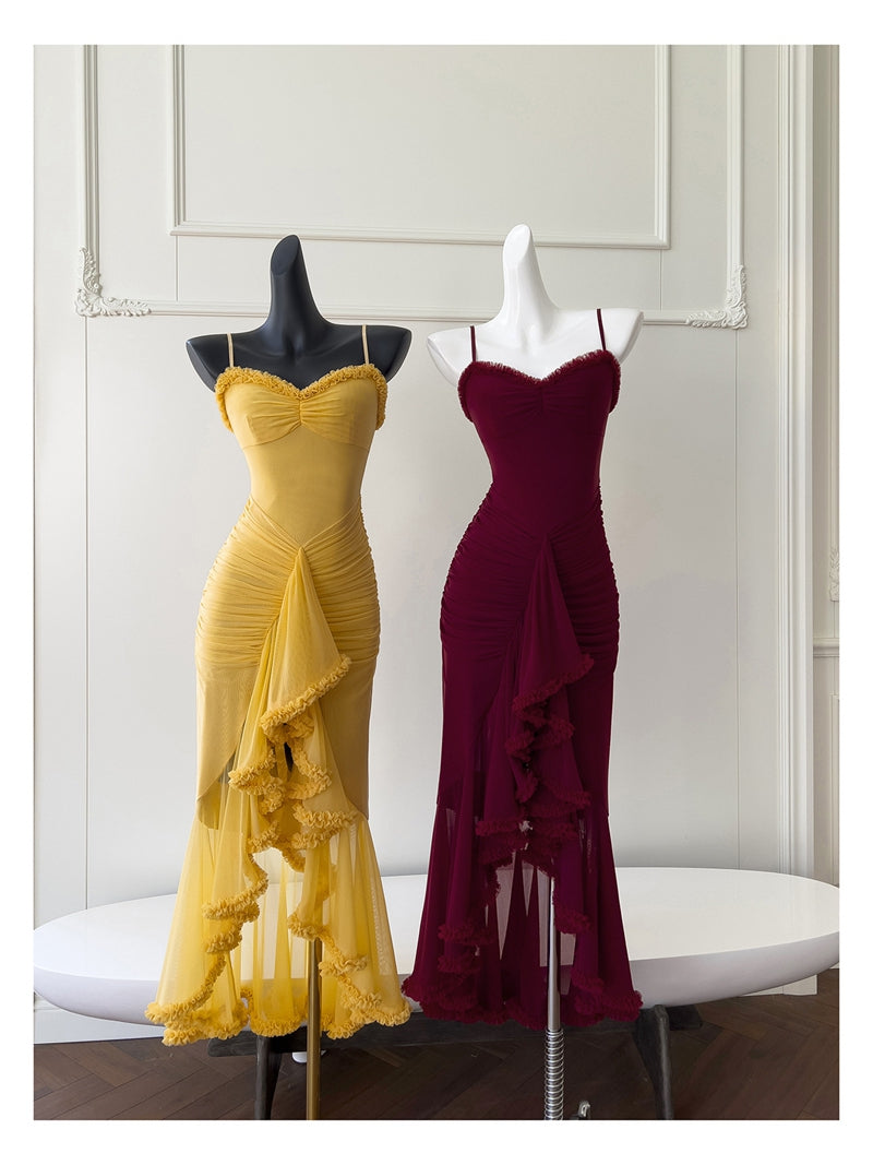 Elegante High Low Spaghettiträger Ärmellose Lange Abendkleider Partykleider Abendkleider Ballkleid DH90