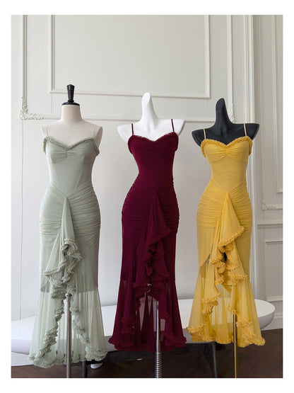 Elegante High Low Spaghettiträger Ärmellose Lange Abendkleider Partykleider Abendkleider Ballkleid DH90