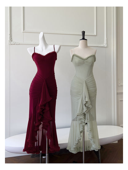 Elegante High Low Spaghettiträger Ärmellose Lange Abendkleider Partykleider Abendkleider Ballkleid DH90