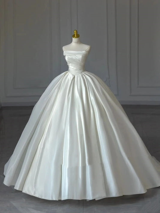 Modest Bridal Dress Ball Gown Strapless Sleeveless Satin Ivory Wedding Dresses Elegant Bridal Gowns DH918