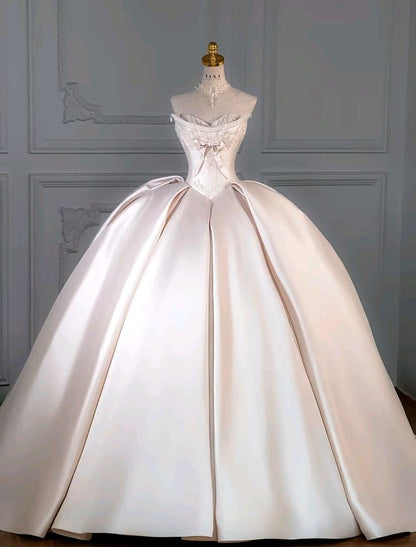 Princess Bridal Dress Ball Gown Sweetheart Sleeveless Satin Light Pink Wedding Dresses Pretty Bridal Gowns DH943