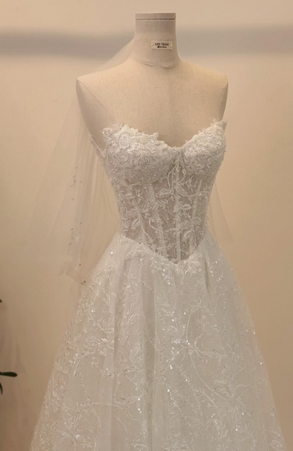 Robe de mariée intemporelle, robe de bal, épaules dénudées, dentelle blanche, manches longues, robes de mariée élégantes DH952