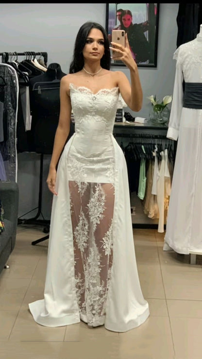 Prinzessin Brautkleid Etuikleid Herzausschnitt Ärmellos Spitze Weiß Brautkleider Hübsche Brautkleider DH955