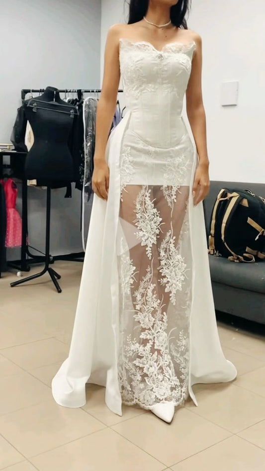 Prinzessin Brautkleid Etuikleid Herzausschnitt Ärmellos Spitze Weiß Brautkleider Hübsche Brautkleider DH955