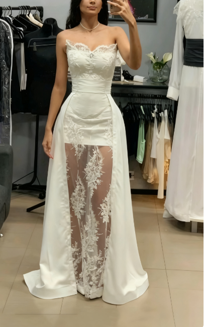 Prinzessin Brautkleid Etuikleid Herzausschnitt Ärmellos Spitze Weiß Brautkleider Hübsche Brautkleider DH955