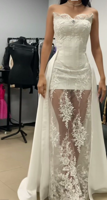 Prinzessin Brautkleid Etuikleid Herzausschnitt Ärmellos Spitze Weiß Brautkleider Hübsche Brautkleider DH955