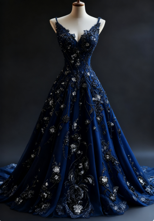 Gorgeous A-Line Navy Blue Long Prom Dresses Spaghetti Straps Tulle Quicneanera Dresses Sweet 16 Dresses DP04007