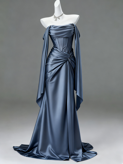 Elegant Sheath Light Champagne Long Prom Dresses; Satin Light Champagne  Evening Dresses DP04009