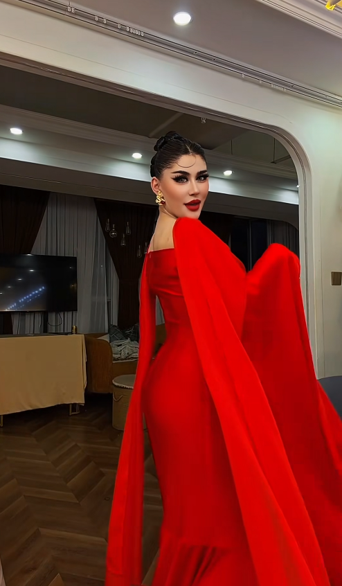 Glam Sheath Red Long Prom Dresses; Long-sleeved Chiffon Red Mother-of-the-Bridal Dress DP04028