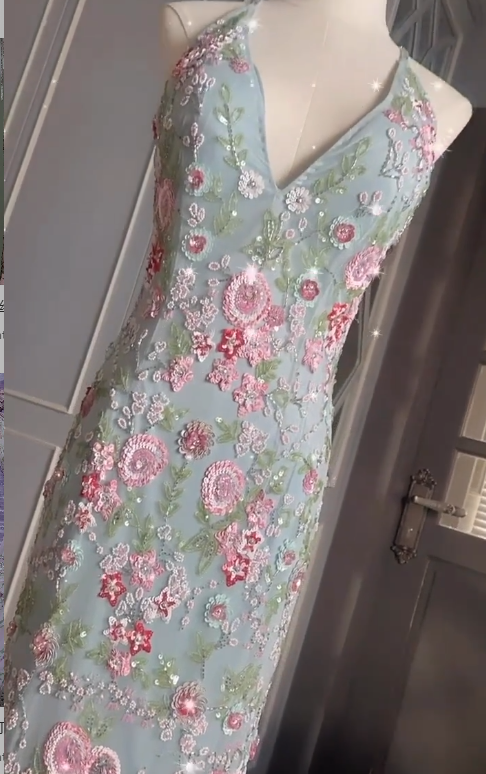 Vintage Sheath Gray Birthday Dress Sequins Tulle Beaded Long Prom Dress  BacklessEvening Dresses DP04095