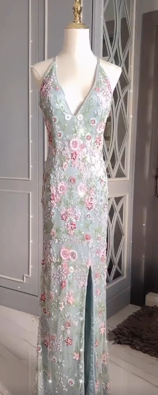 Vintage Sheath Gray Birthday Dress Sequins Tulle Beaded Long Prom Dress  BacklessEvening Dresses DP04095