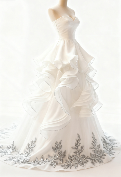 Chic Sweetheart A-Line Long Wedding Dresses Chiffon White Bridal Dresses Sleeveless Bridal Gowns DP04134