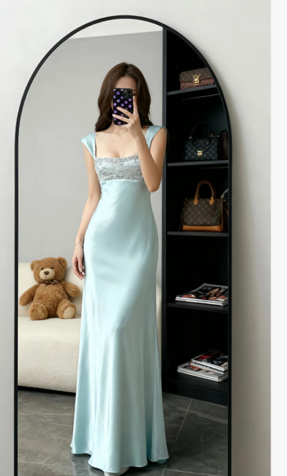 Chic Sheath Bridesmaid Dresses Satin Sleeveless Evening Dresses DP04155