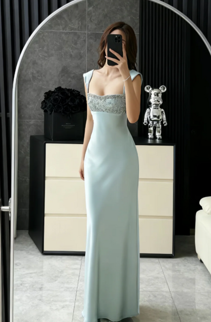 Chic Sheath Bridesmaid Dresses Satin Sleeveless Evening Dresses DP04155