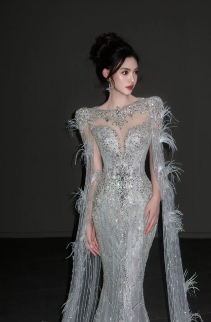 Luxury Mermaid Long Wedding Dresses Tulle Rhinstones Bridal Gowns Sleeveless Bridal Dresses DP04190