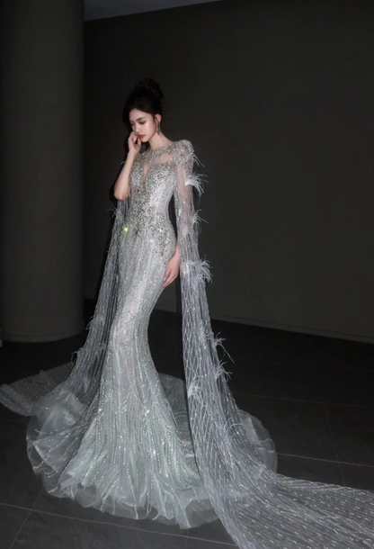 Luxury Mermaid Long Wedding Dresses Tulle Rhinstones Bridal Gowns Sleeveless Bridal Dresses DP04190