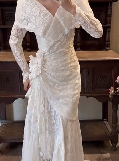 Glam Off-shoulder Mermaid Long Wedding Dresses Lace Appliques White Bridal Gowns Long Sleeveless Bridal Dresses DP04211