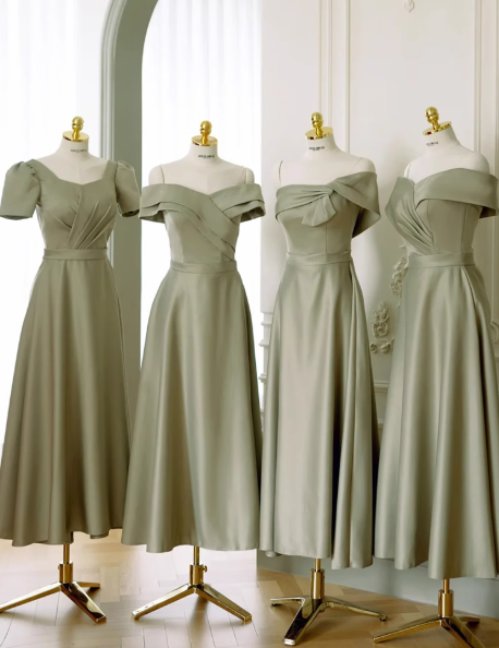 Chic A-Line Green Bridesmaid Dresses Satin Evening Dresses DP04239