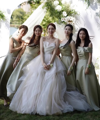 Chic A-Line Green Bridesmaid Dresses Satin Evening Dresses DP04239